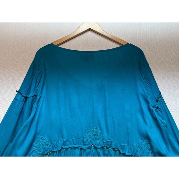 Lane Bryant Womens Boho Peasant Tunic Blouse Size 26/28 Teal Blue Tie Neck - Picture 10 of 11